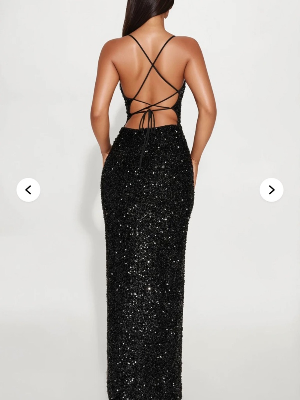 NWT Fashion Nova Black Sequin Spaghetti-Strap Evening Gown Size XS - Picture 2 of 5